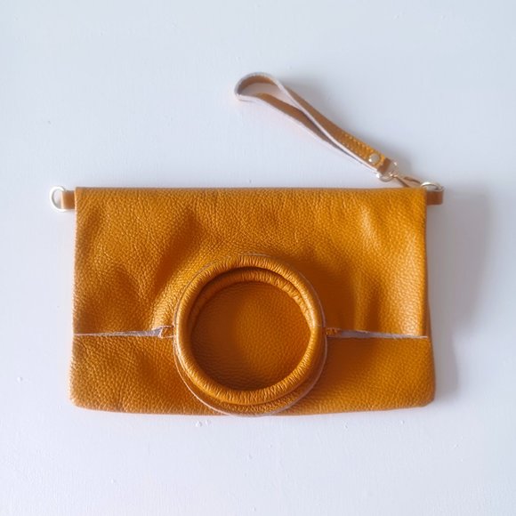 Bags Mustard Yellow Italian Leather Foldover Crossbody Tote Bag W Makeup Bag Clutch Poshmark